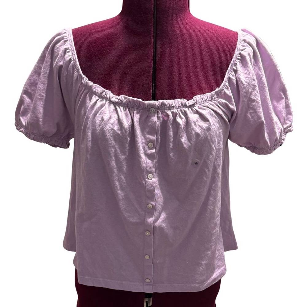AMERICAN EAGLE Crop Top Medium Purple Puff Sleeve Off Shoulder Stretch NWT